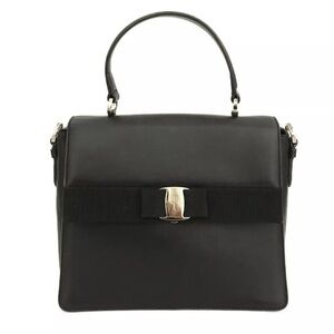 Authentic Salvatore Ferragamo Vara Leather Hand Bag Black